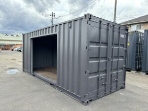 中古20ft　左パネル3mシャッター付きコンテナ